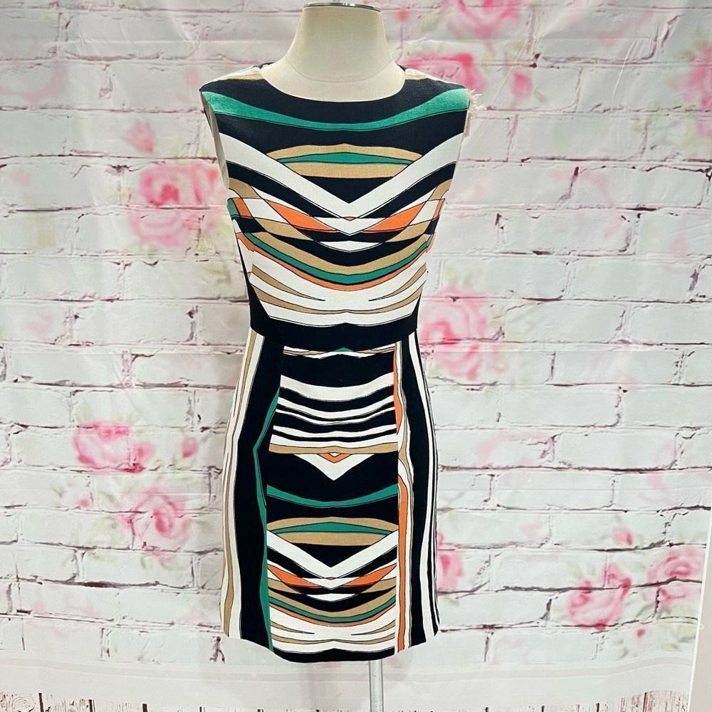 4c colorful vibrant print sheath dress size 2